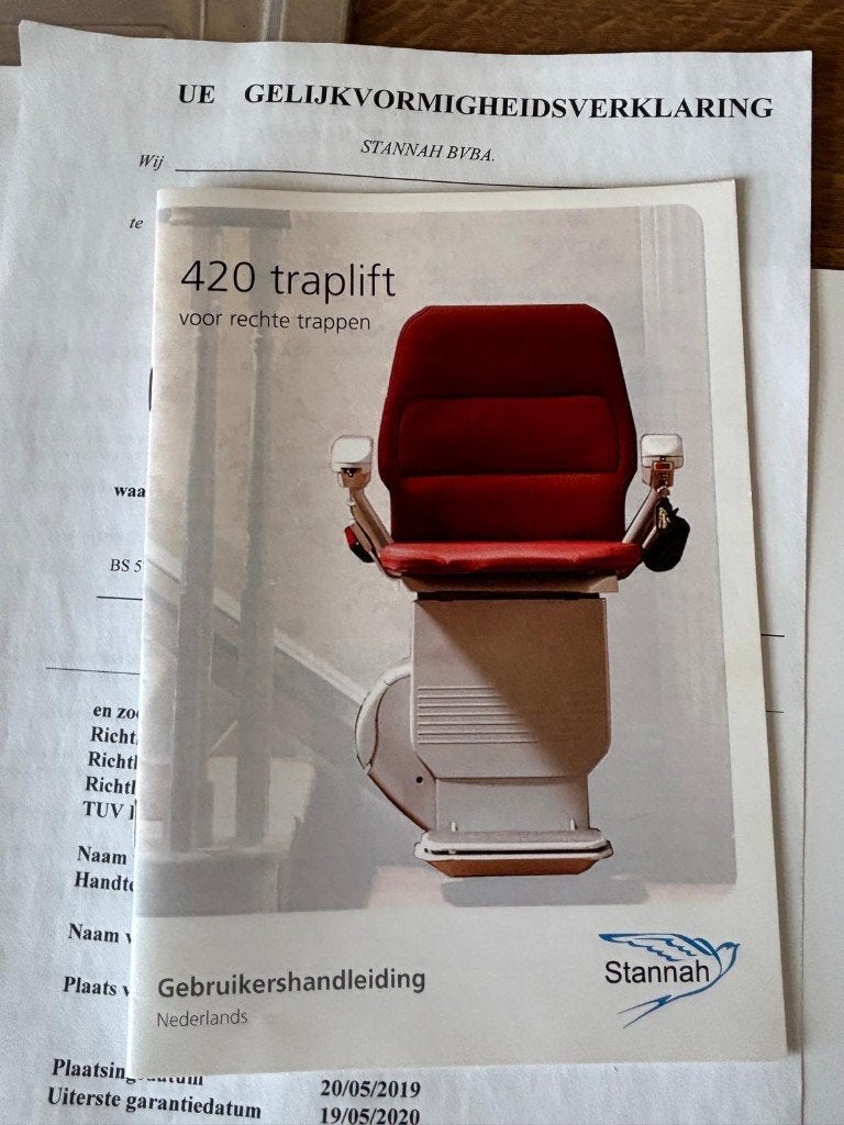 Traplift Stannah rechte trap 4,80 m, Diversen, Trapliften, Zo goed als nieuw, Recht, Ophalen
