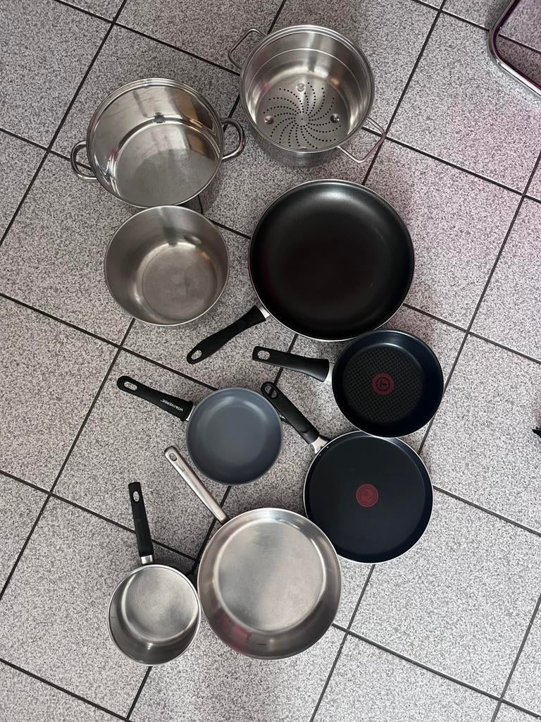 Lot complet cuisine 9 pièces (Inox, Tefal, VitaVerde), Enlèvement, Comme neuf, Inox