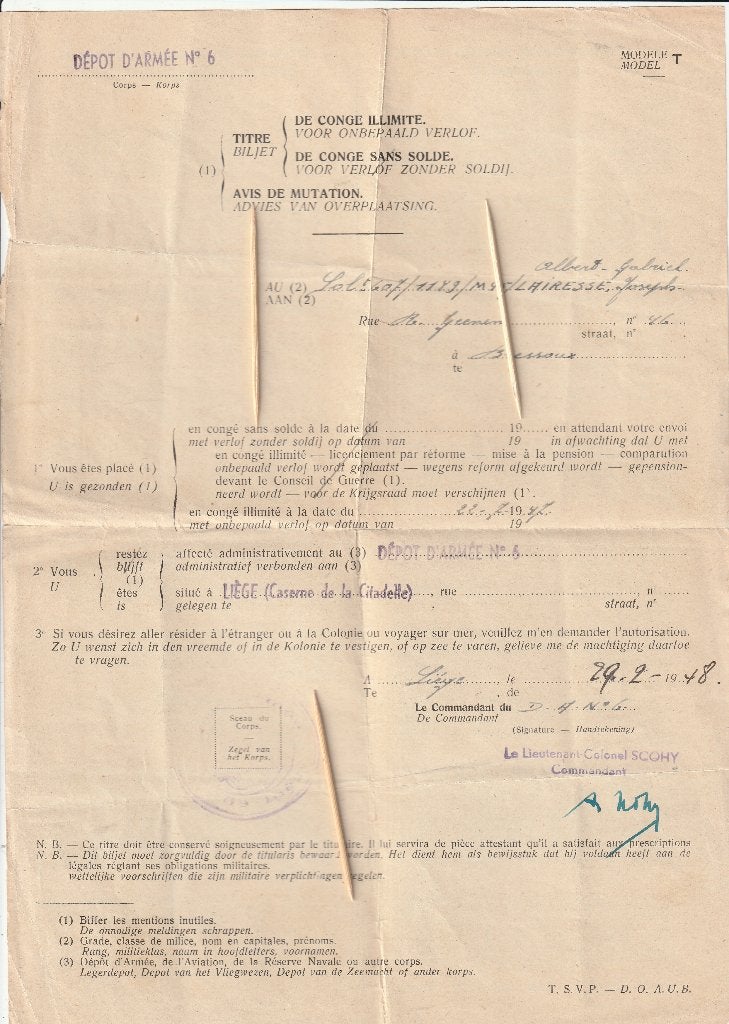 Militaria Bruxelles 1948, Enlèvement ou Envoi