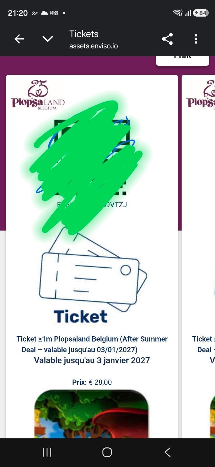 4 ticket plopsaland de panne, Verzenden, Nieuw