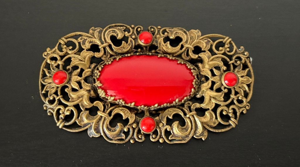 Oude Tsjechische broche 1960, Handtassen en Accessoires, Antieke sieraden, Ophalen of Verzenden, Overige materialen, Broche