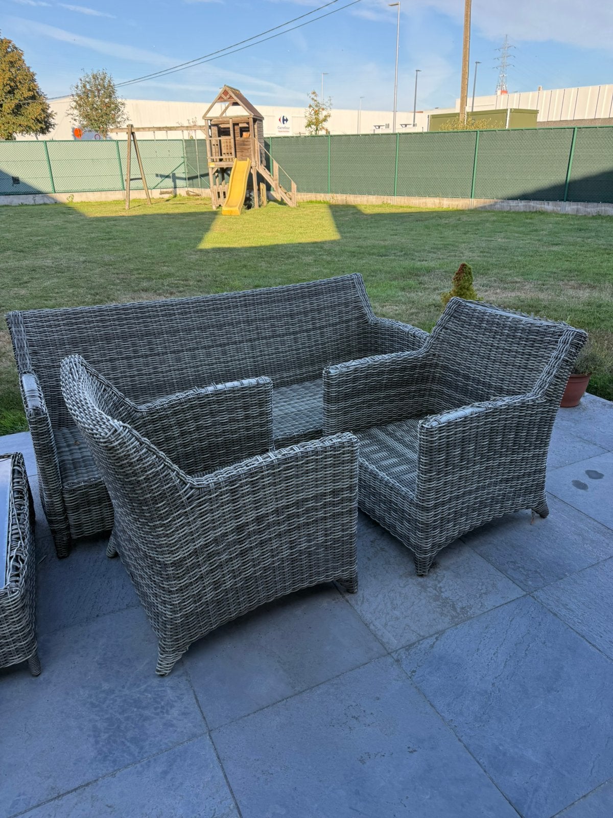 Tuin set grijs wicker, Tuin en Terras, Tuinsets en Loungesets, Ophalen, Gebruikt, Wicker, 4 zitplaatsen