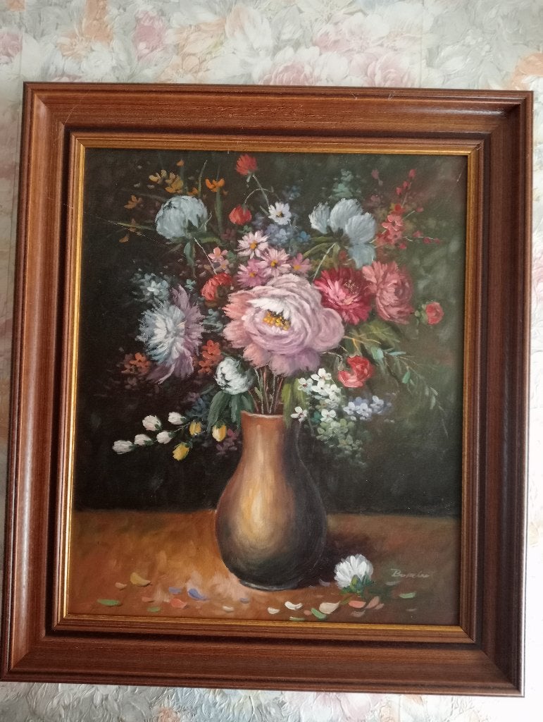Peinture : peinture à l'huile, fleurs 3, Antiquités & Art, Enlèvement