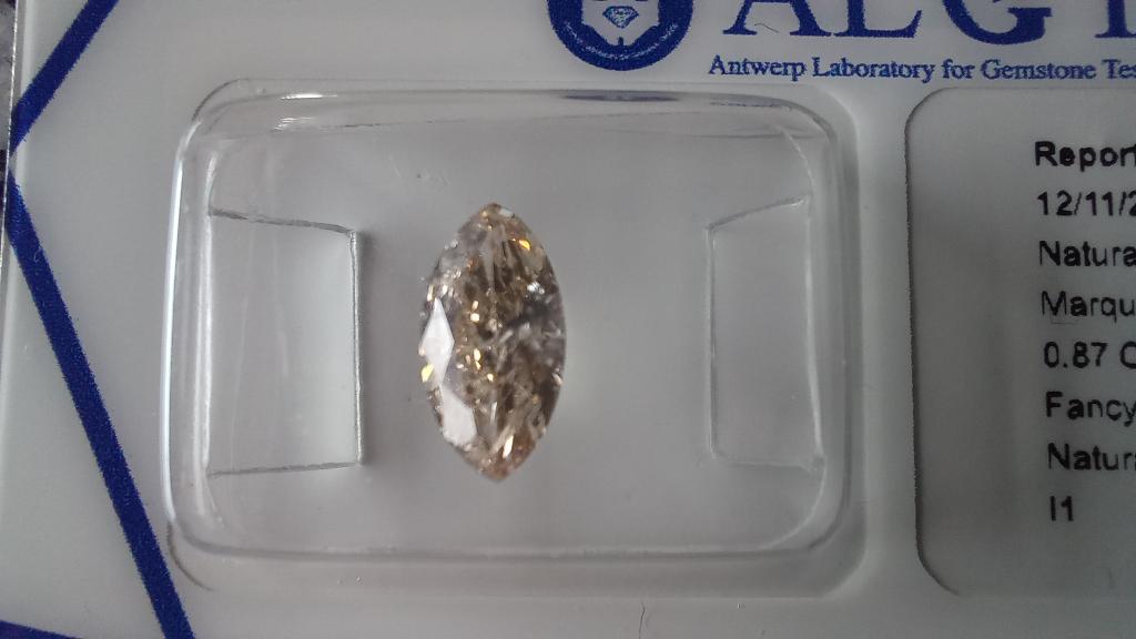 NATUURLIJKE Diamant, MARQUISE - 0,87 ct, ALGT gecertifiëerd., Handtassen en Accessoires, Edelstenen, Ophalen of Verzenden, Zo goed als nieuw