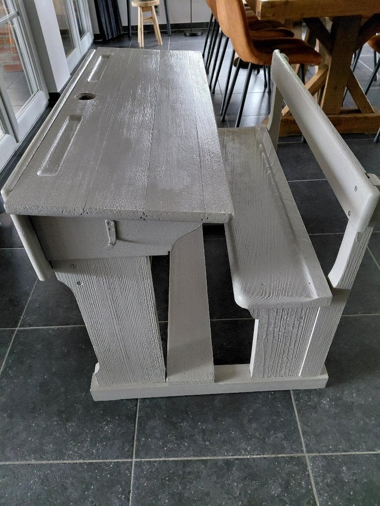 Schoolbankje, Ophalen, Gebruikt, Hout, Schoolbureau