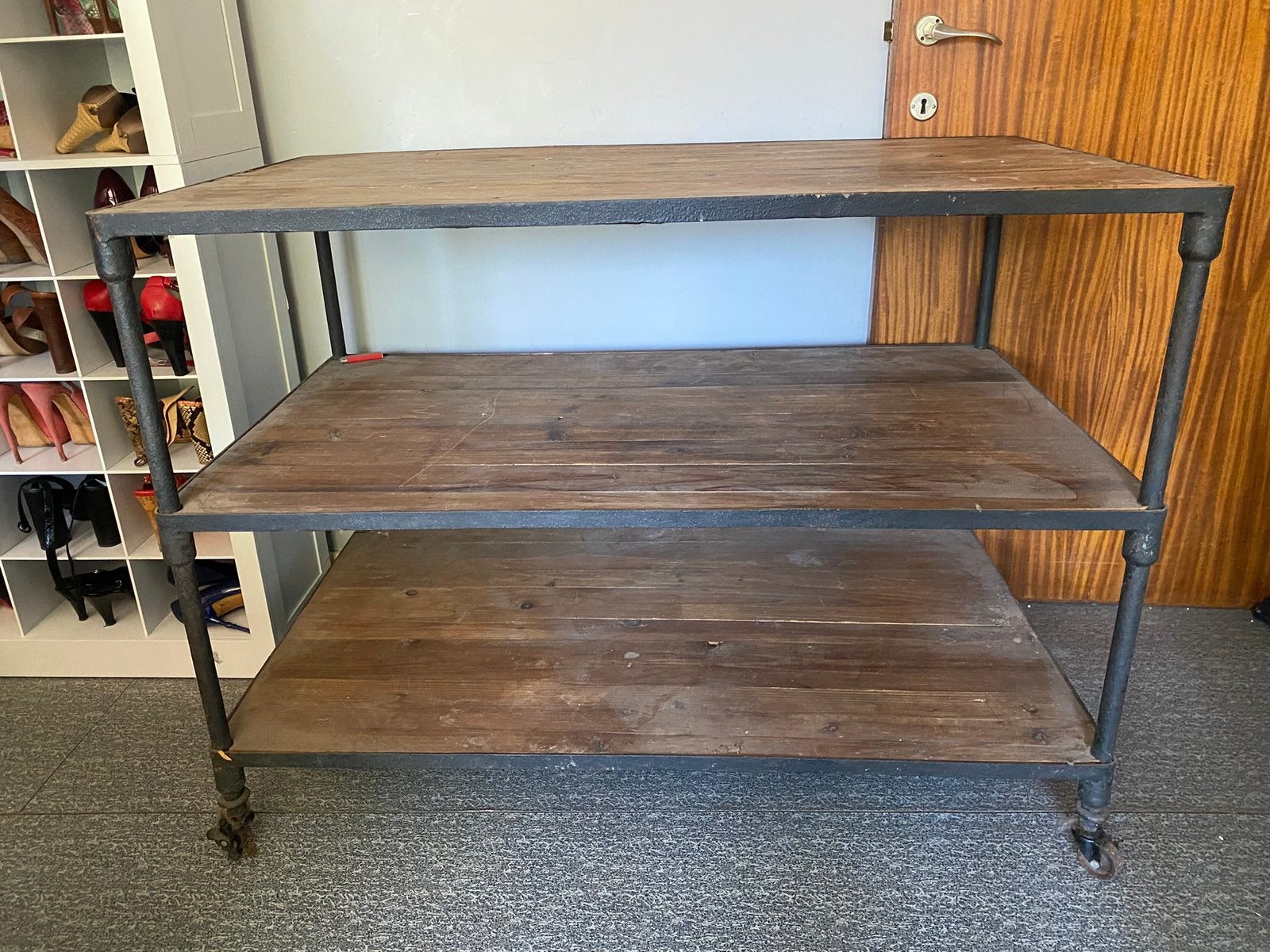 Originele industriële vintage trolley/ winkelrek op wielen, Huis en Inrichting, Ophalen, Zo goed als nieuw