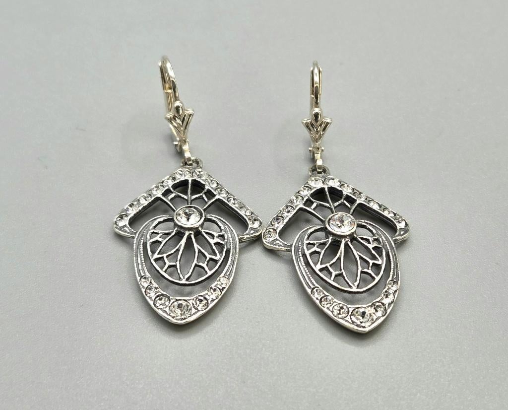 Zilveren Art Deco oorbellen Swarovski Kristallen. 2026/191., Neuf, Avec pierre précieuse, Enlèvement ou Envoi, Argent