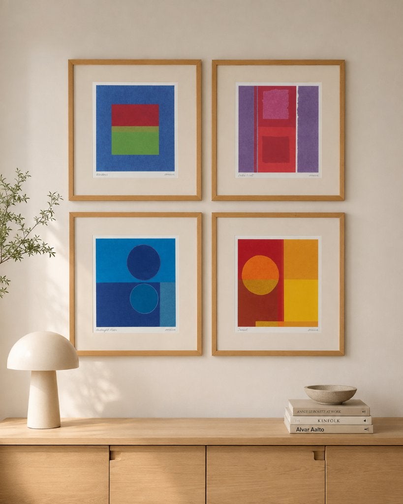 Ensemble de 4 lithographies vintage Ikea d'Amaina de 1999, Enlèvement ou Envoi, Comme neuf, Peinture, Moins de 50 cm