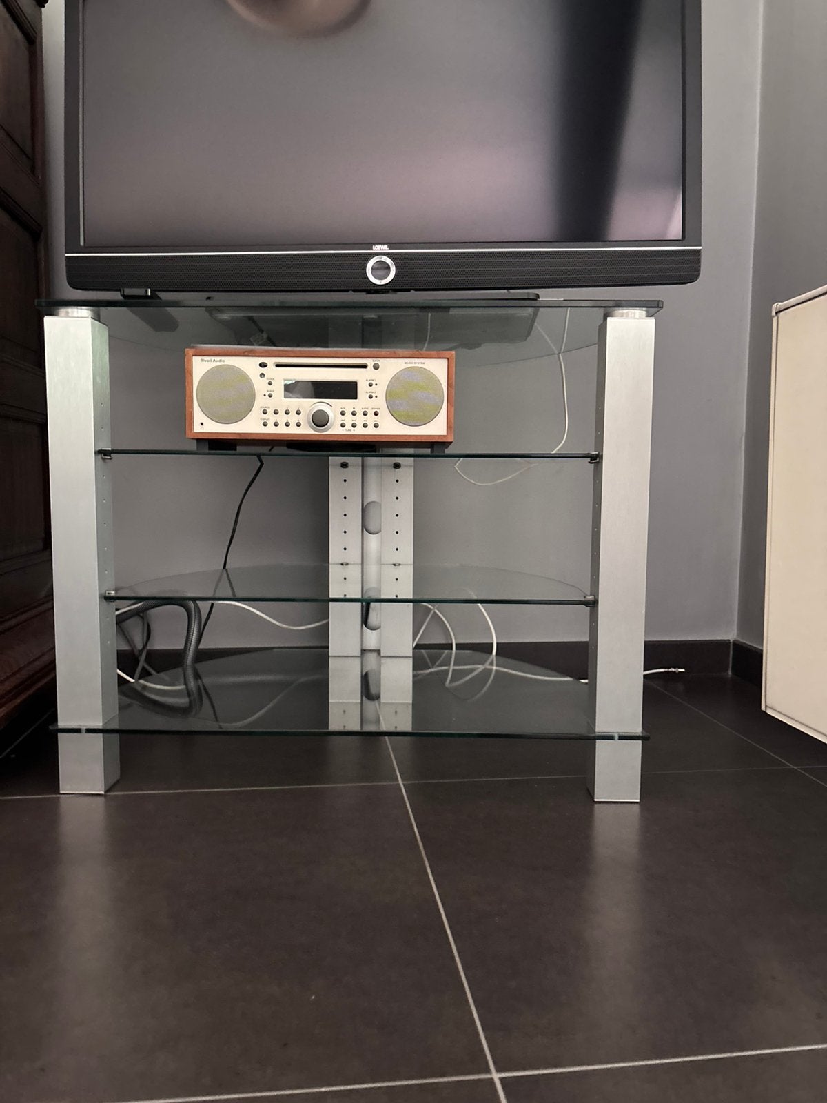 Spectral design tv‑meubel – glas & metaal, Ophalen, 50 tot 100 cm, Minder dan 100 cm, Glas