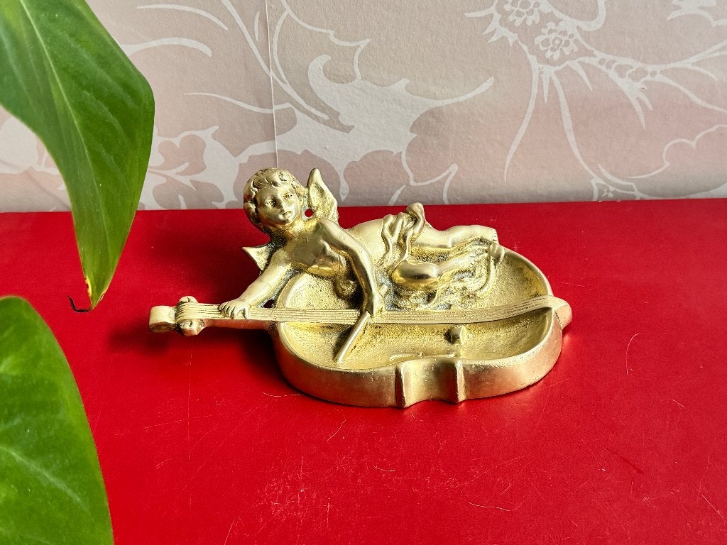 Decoratieve Schaal – Bronzen Engel met Viool, Ophalen of Verzenden, Brons