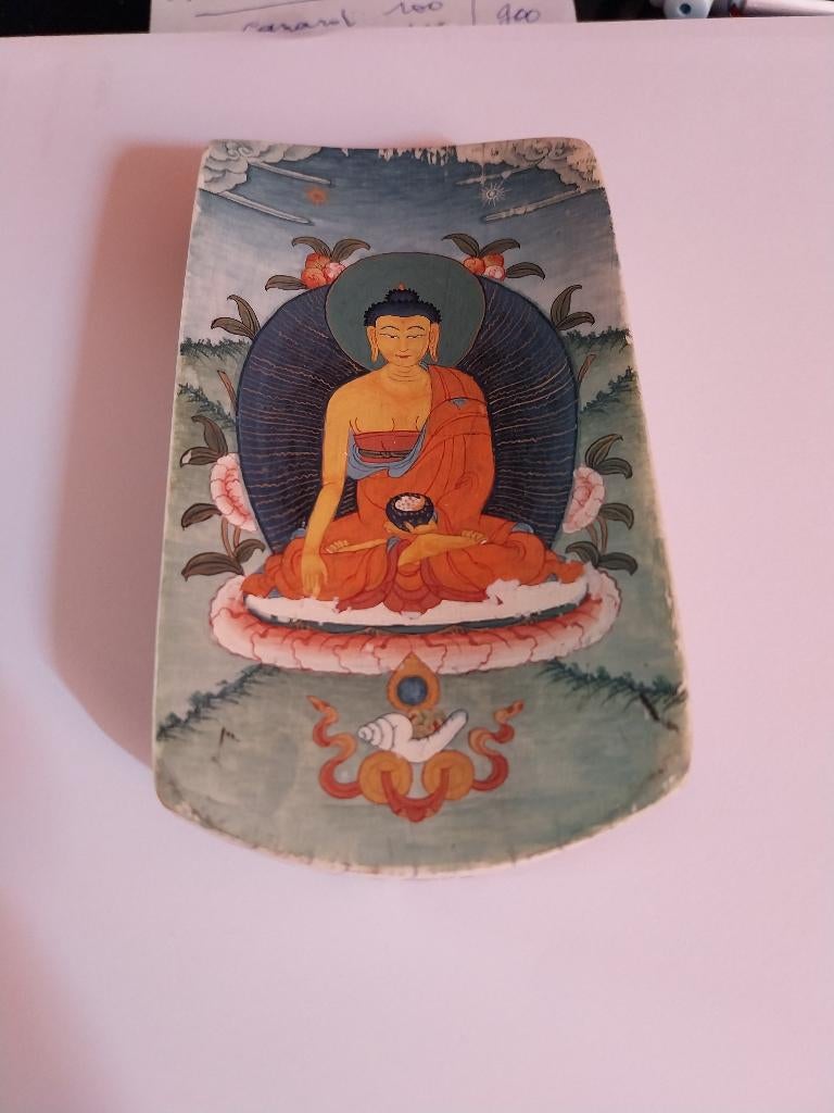 SUPERBE VINTAGE PEINTURE DE BOUDDHA SUR OS DU 19 IEME SIECLE, Enlèvement ou Envoi