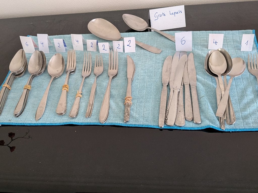 Bestek: eet lepels + vorken + messen, Ophalen of Verzenden, Gebruikt, Inox of Chroom, Bestekset