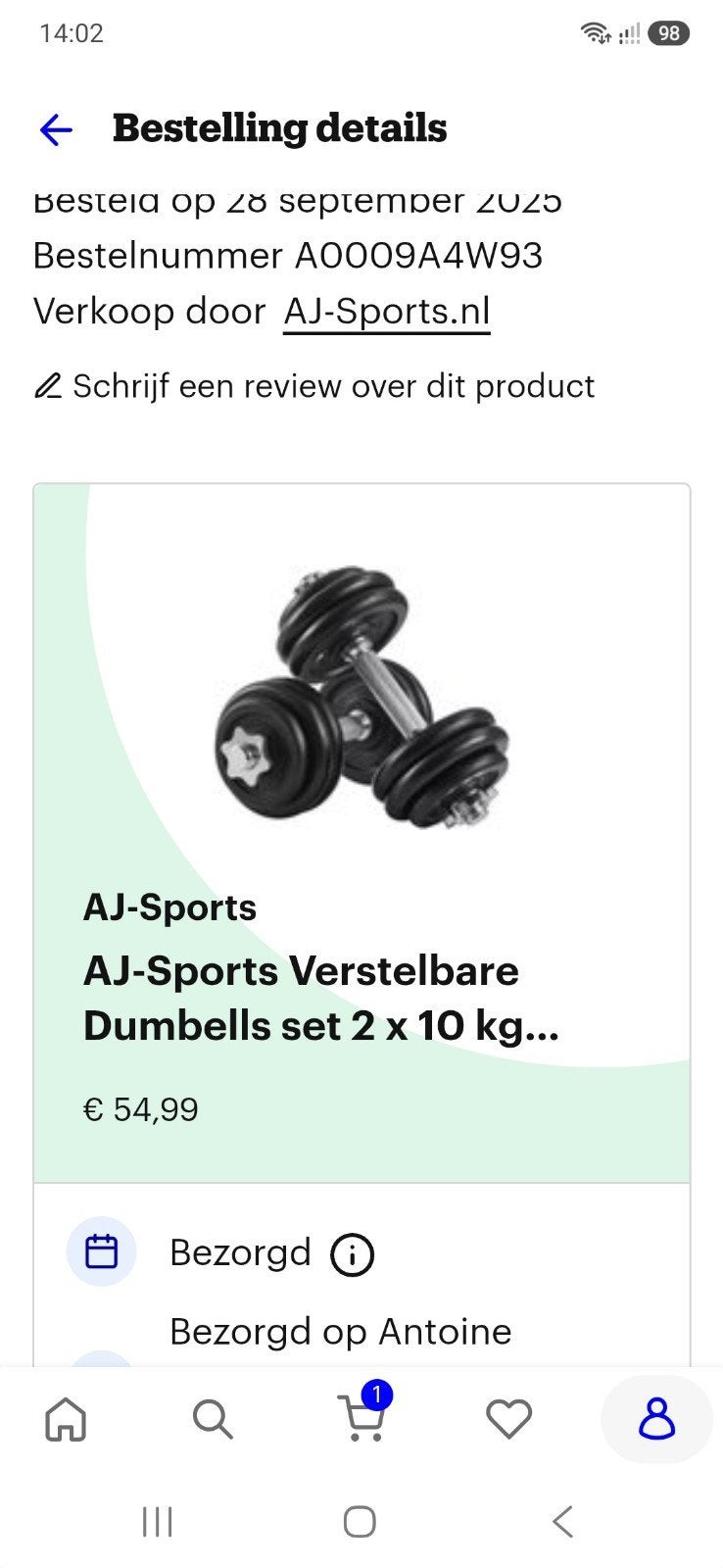2x dumbell verstelbaar 10kg, Ophalen