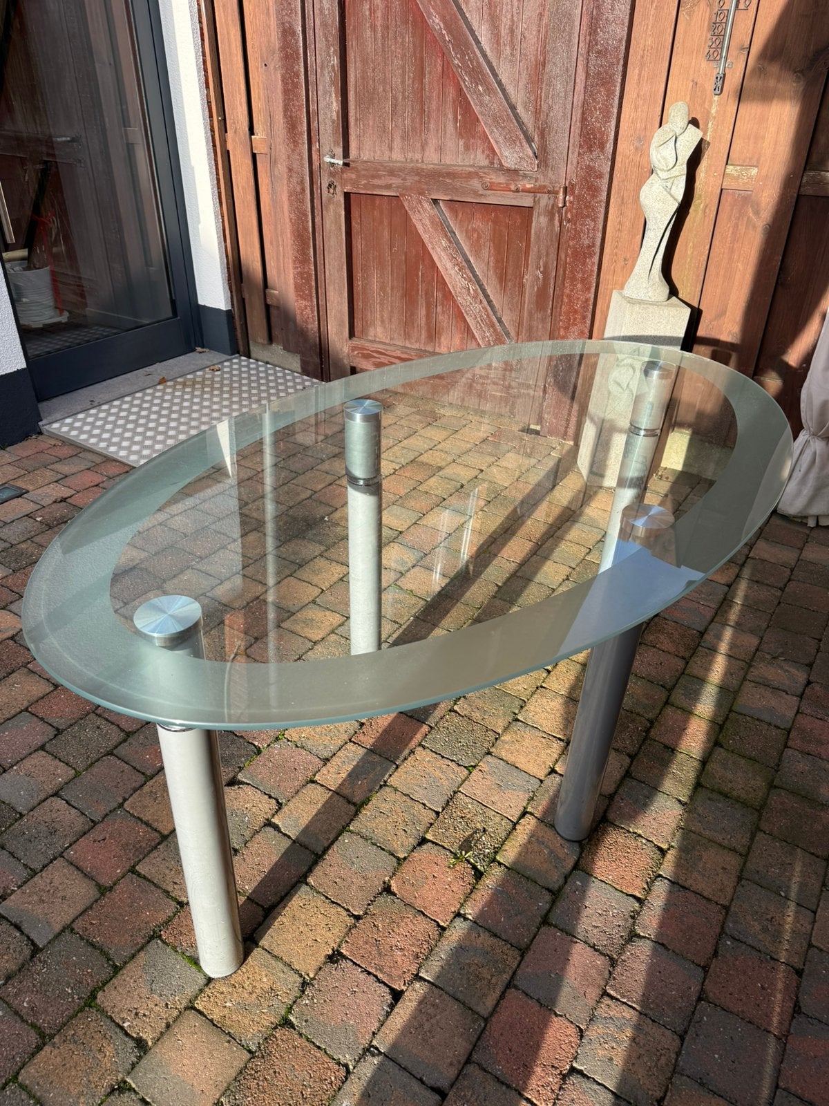 Eetkamertafel, Ophalen, Gebruikt, 50 tot 100 cm, Glas