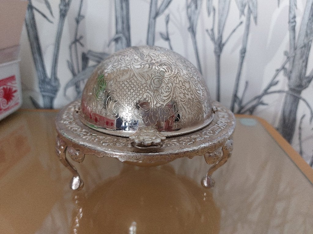 Ancien beurrier ou pot à caviar en métal argenté, Antiquités & Art, Antiquités | Argent & Or, Enlèvement ou Envoi, Argent
