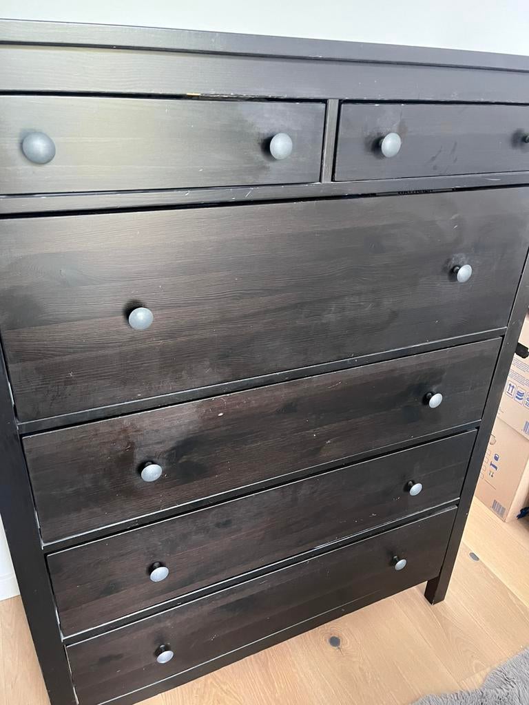 IKEA HEMNES Commode 6 tiroirs, noir, 108x131 cm, Maison & Meubles, Armoires | Commodes, Utilisé, 100 à 150 cm, 100 à 150 cm, 50 à 75 cm
