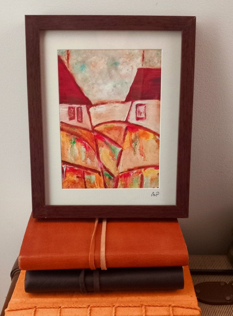 Schilderij From my house to your house, olieverf, Antiek en Kunst, Kunst | Schilderijen | Modern, Landschap, Olieverf, Glas, Achter glas