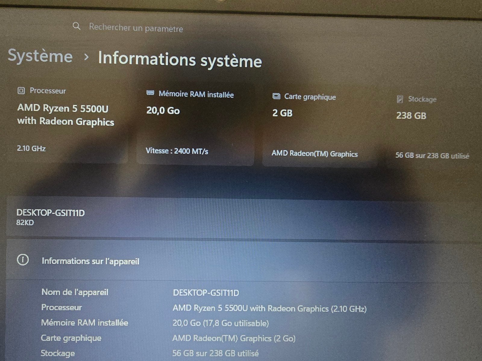 Pc portable Lenovo Ryzen 5 - 20g Ram, Informatique & Logiciels, 256 GB, Comme neuf, Amd Ryzen 5 5500U, 16 GB