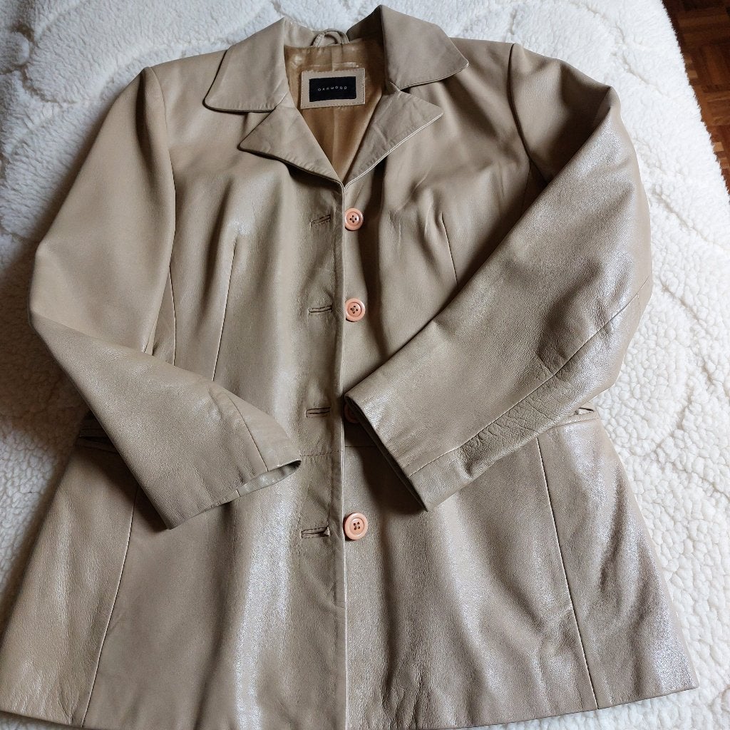 Lederen jas OAKWOOD, Kleding | Dames, Maat 38/40 (M), Beige, Ophalen of Verzenden, Oakwood