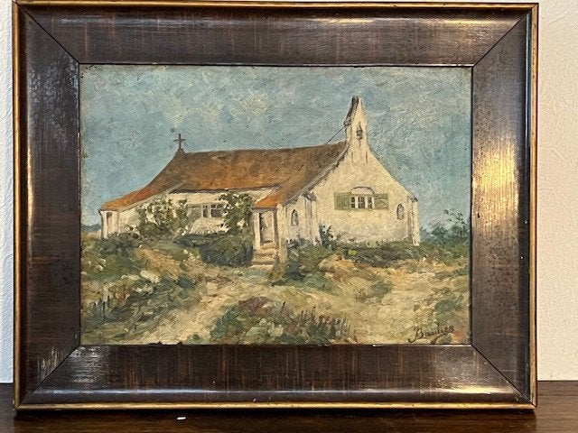 Petit tableau Sint Idesbald, chapelle, Bautier, Antiquités & Art, Enlèvement, Peinture à l'huile