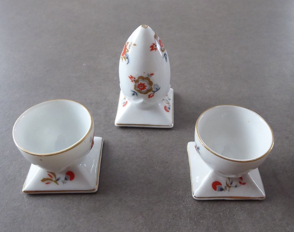 Trio 2 eiersnijden+zoutvaatje Art Deco porselein, Antiek en Kunst, Antiek | Porselein, Ophalen of Verzenden