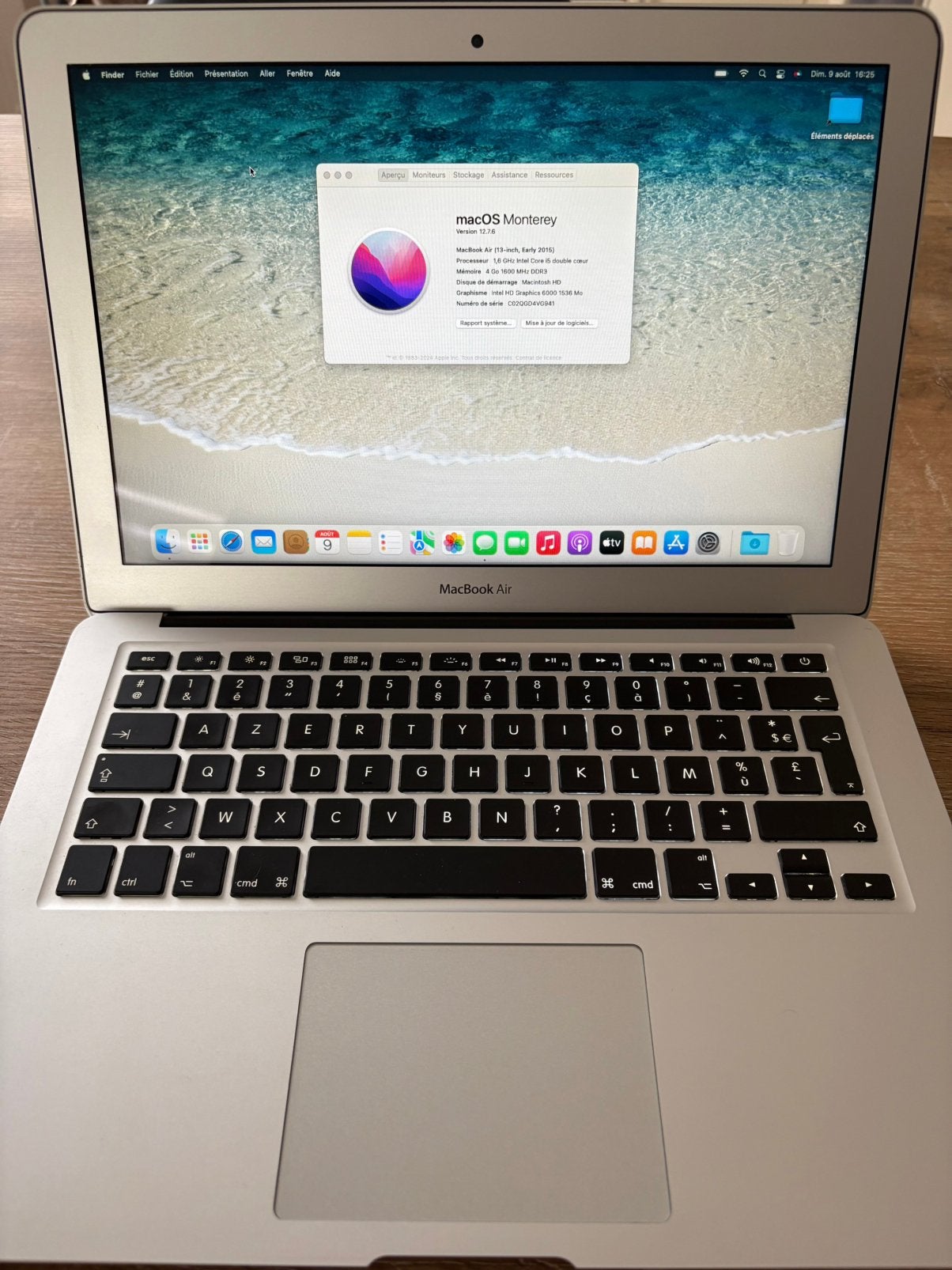 MacBook Air 13” A1466 – 4 Go RAM – SSD 256 Go, Enlèvement ou Envoi, 13 pouces, Azerty, MacBook