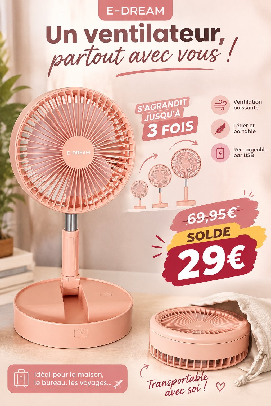 Ventilateur portable prix magasin 69,95€, Electroménager, Enlèvement ou Envoi, Comme neuf