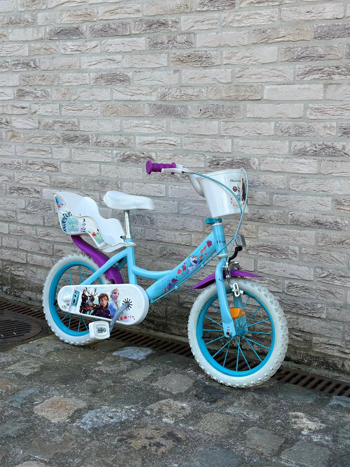 Vélo enfant 14" Reine des Neiges Frozen + roulettes lumineus, Enlèvement, Utilisé