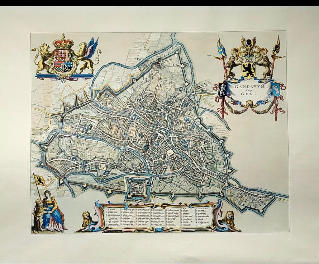 België - Gent; A. Sanderus / J. Blaeu - Gandanum vulgo Gent, Boeken, Atlassen en Landkaarten, Ophalen