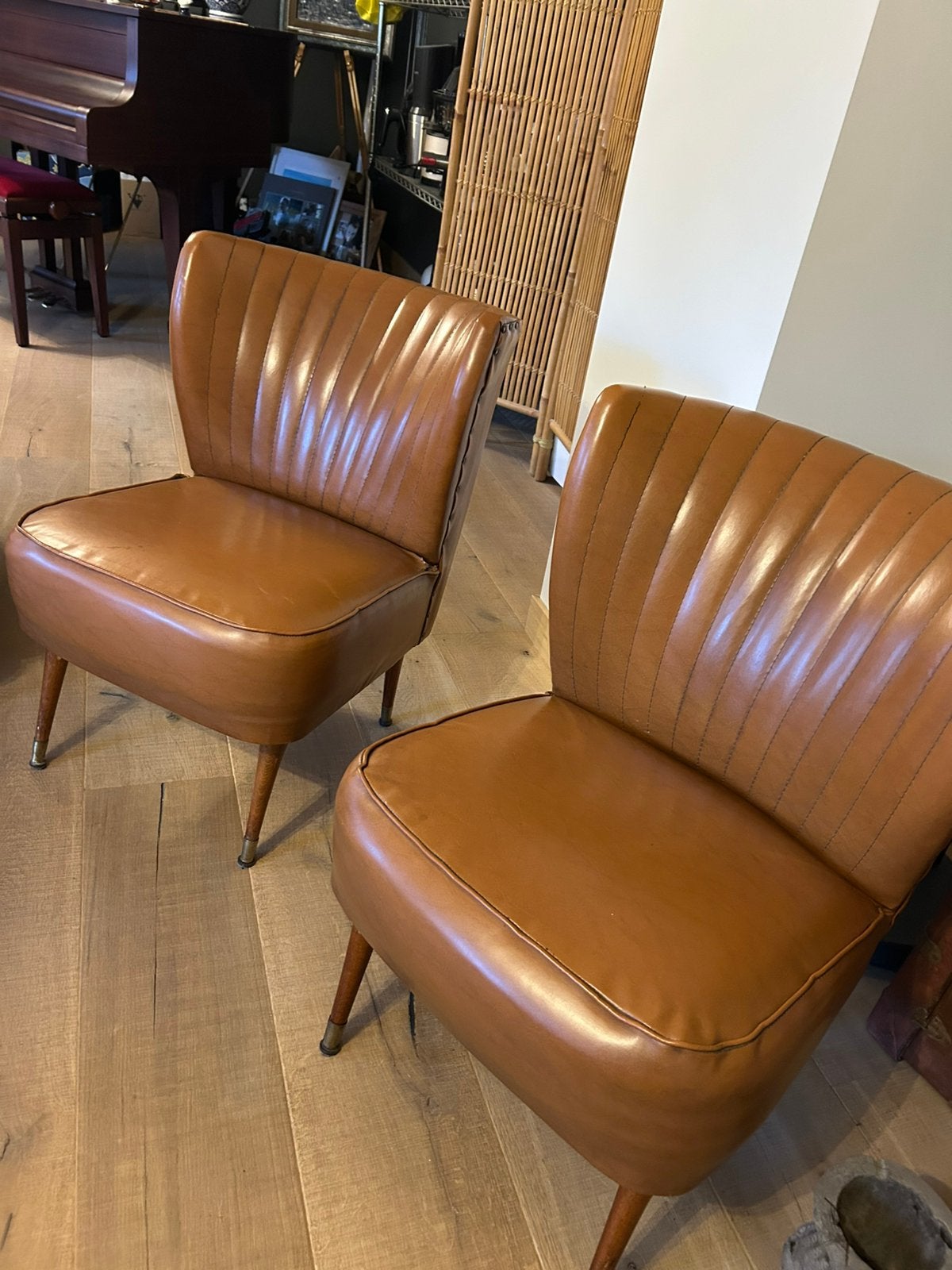 Paire de fauteuils cocktail vintage cognac (Années 50-60), Maison & Meubles, Enlèvement, Utilisé