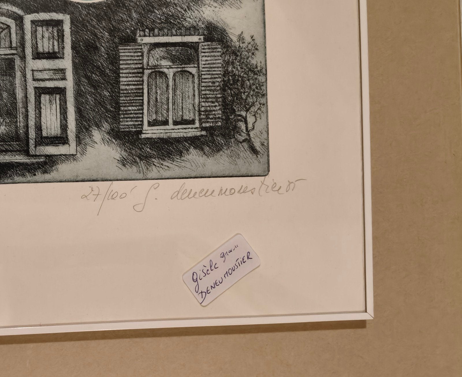 Gravure /estampe /œuvre l'artiste belge Gisèle Deneumoustier, Enlèvement ou Envoi, Architecture, Eau-forte