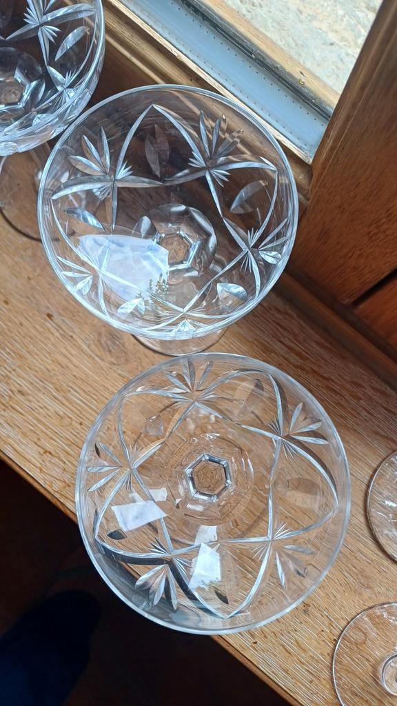 Lot de 6 verres à champagne en cristal ancien, Enlèvement