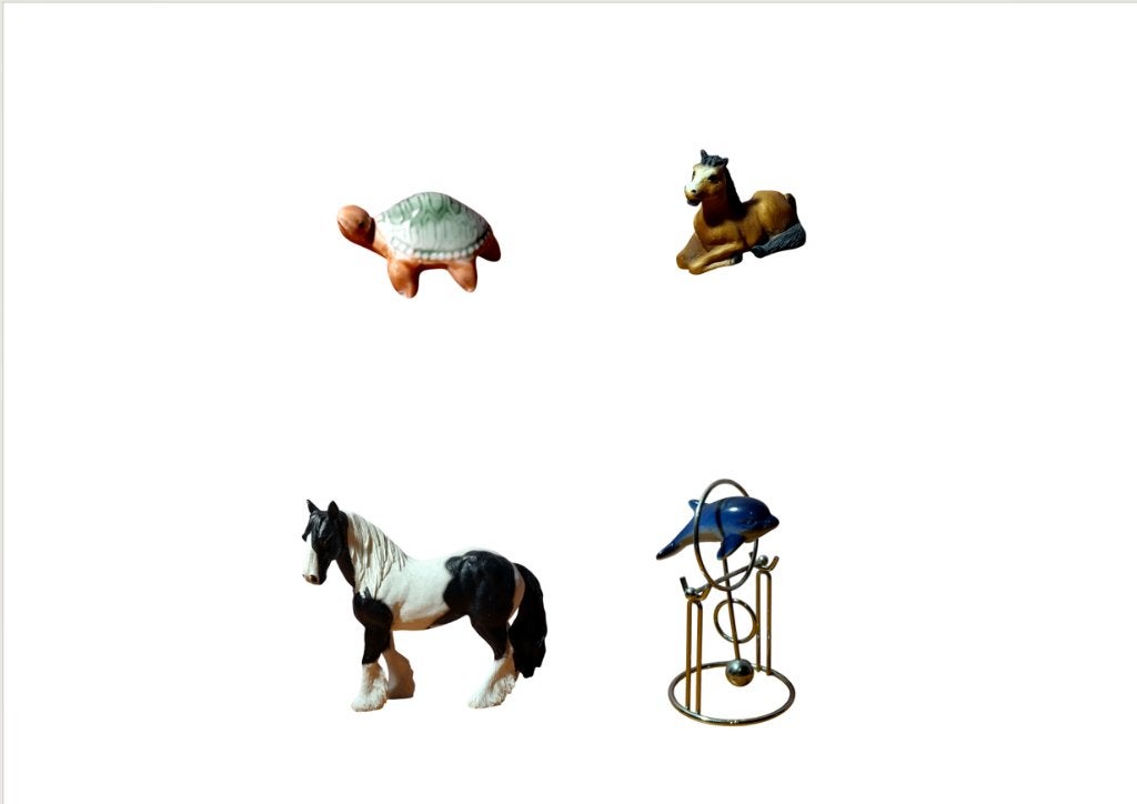 4 dierenfiguren: paard, dolfijn, schildpad, Ophalen, Zo goed als nieuw, Dier