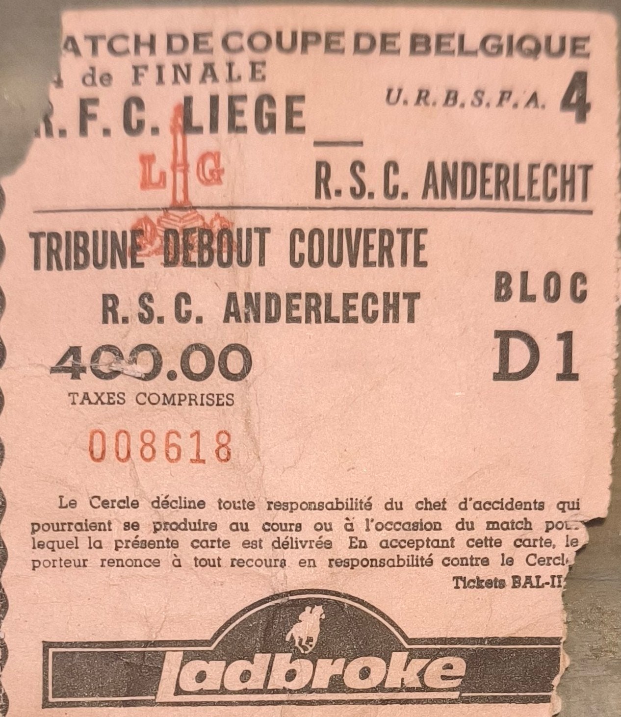 ticket FC Liège - RSC Anderlecht, Collections, Enlèvement ou Envoi