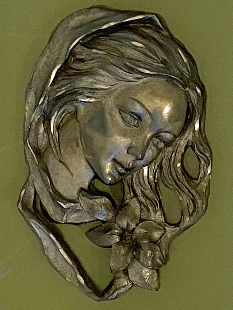 Art déco mural — Profil d'une femme sur plaque de verre, Antiquités & Art, Art | Sculptures & Bois, Enlèvement ou Envoi