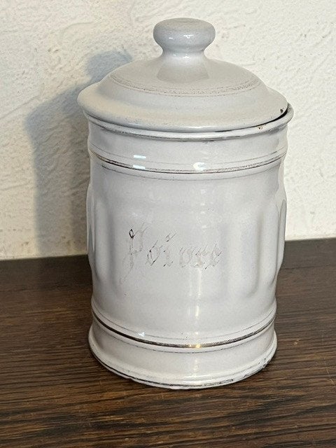 Vintage geëmailleerde blikken peperpot, Antiek en Kunst, Ophalen