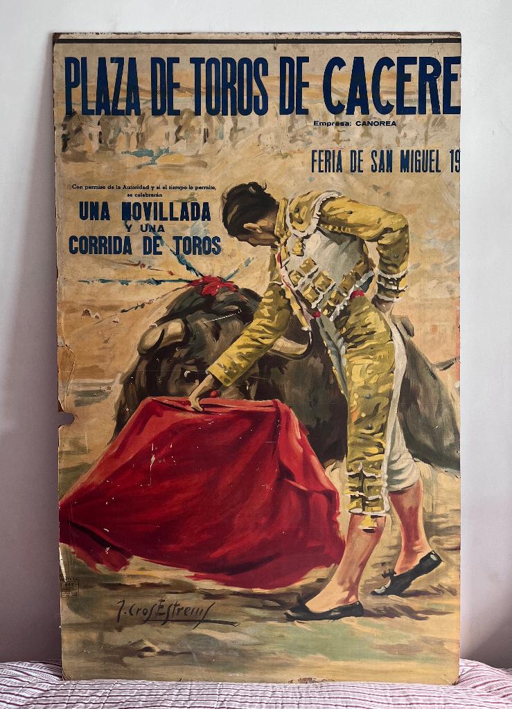 Vintage poster van Corrida 1966! Houten paneel (97x157 cm), Verzamelen, Ophalen, Deurposter of groter, Reclame, Rechthoekig Staand
