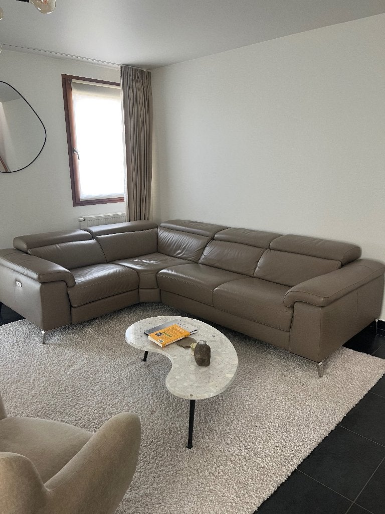 Lederen hoekzetel – lichtbruin met relaxfunctie, Huis en Inrichting, Ophalen, Gebruikt, Leer