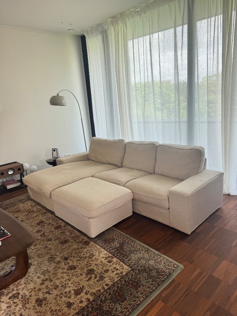 IKEA KIVIK zetel met chaise longue en poef – beige/ecru, Ophalen, Gebruikt, Stof, Scandinavisch