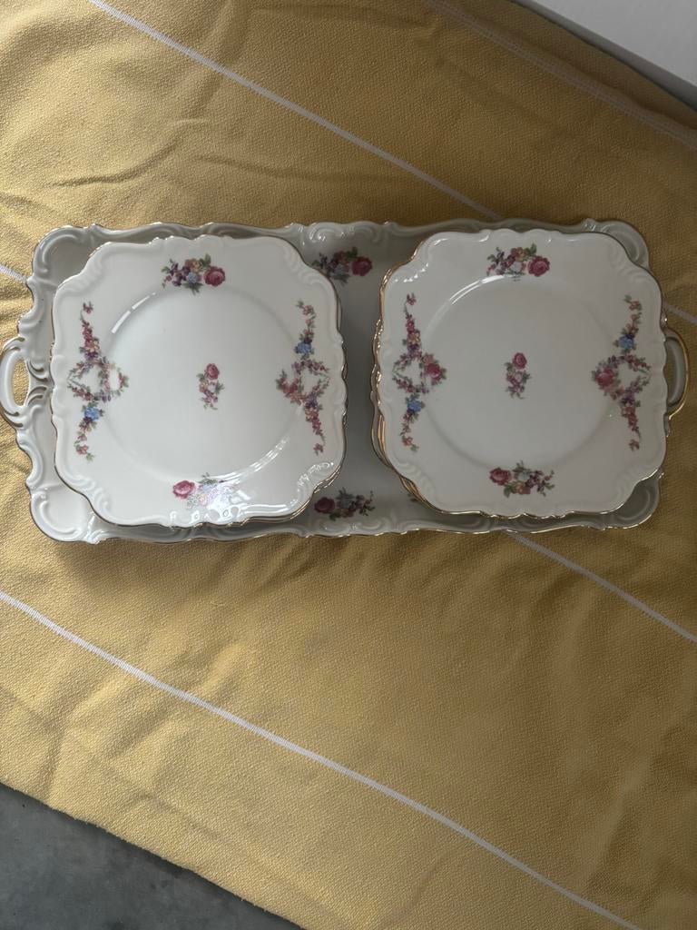 Vintage Bavaria gebaksset – schaal + 5 bordjes Zeh Scherzer, Ophalen