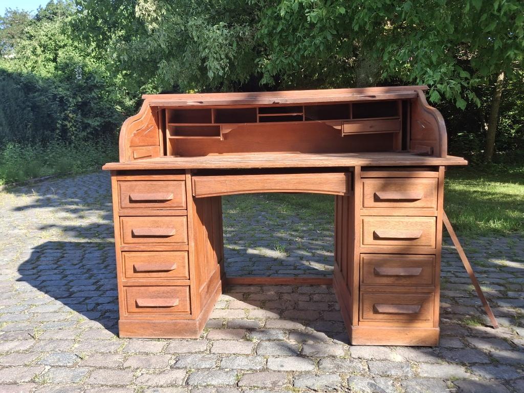 Amerikaans bureaumeubel natuurhout met rolluik, Huis en Inrichting, Bureaus, Gebruikt, 150 cm, Hout, Overige merken