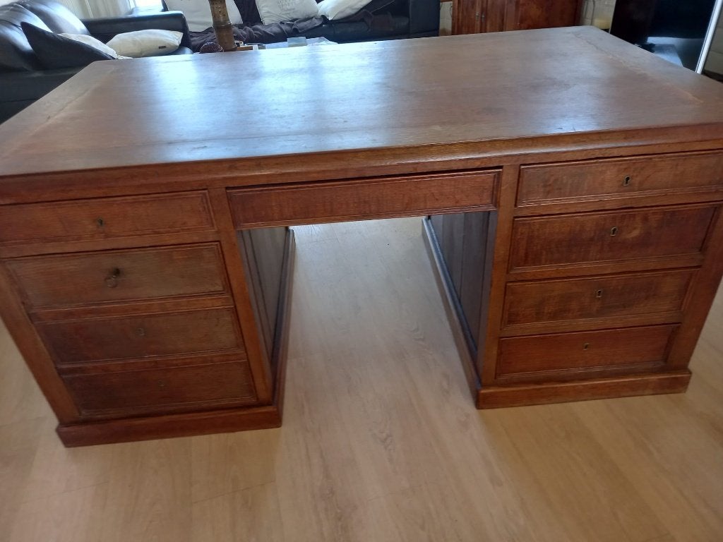 Antieken eiken bureau, Huis en Inrichting, Ophalen, Met lades, Gebruikt, Hout