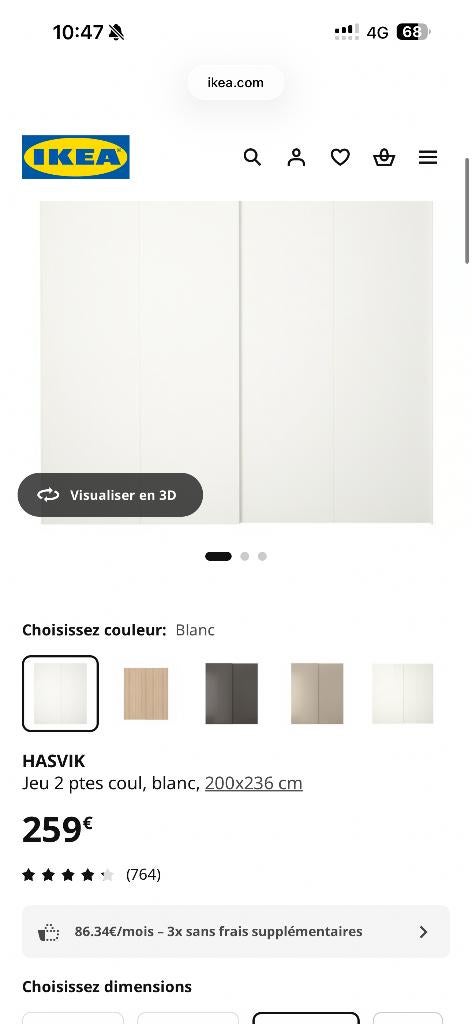 Porte armoire IKEA pax coulissante, 150 à 200 cm, Comme neuf, Enlèvement, 200 cm ou plus