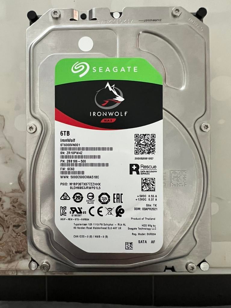 6TB Ironwolf Sata Hdd, Computers en Software, Harde schijven, Ophalen, Intern, Gebruikt, SATA