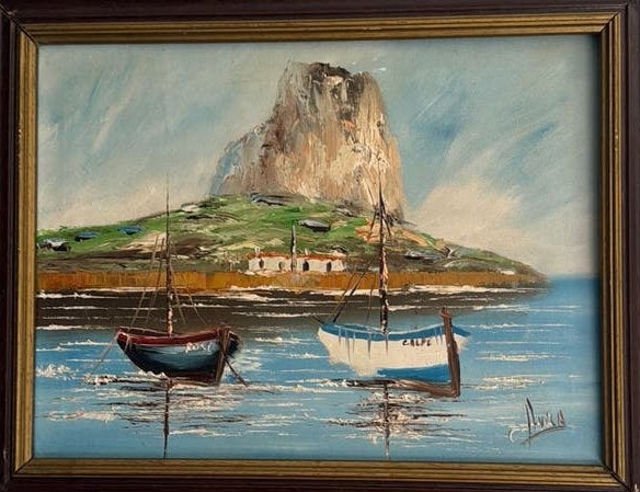 Tableau huile sur toile - 35x30cm - Signé Dávila, Antiquités & Art, Enlèvement ou Envoi, Peinture à l'huile, Paysage, Toile