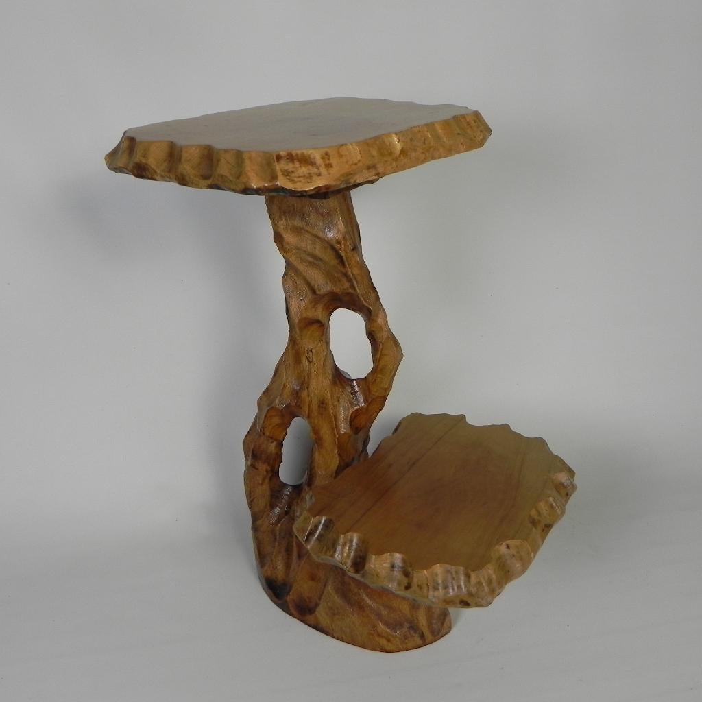 Plantentafel met 2 plateaus, vintage houtsnijwerk, jaren 50, Ophalen of Verzenden