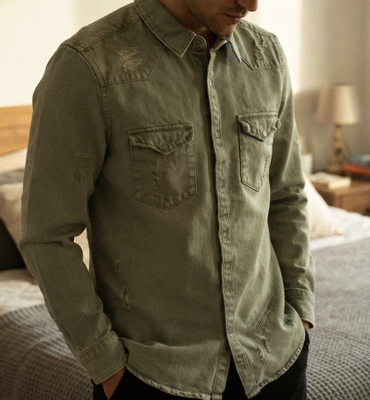 Chemise en jean / surchemise destroy ZARA, Vêtements | Hommes, Envoi, Vert