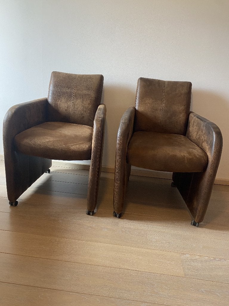 Lot de 2 fauteuils à roulettes au look vintage marron cognac, Moins de 75 cm, Vintage, Synthétique, Enlèvement