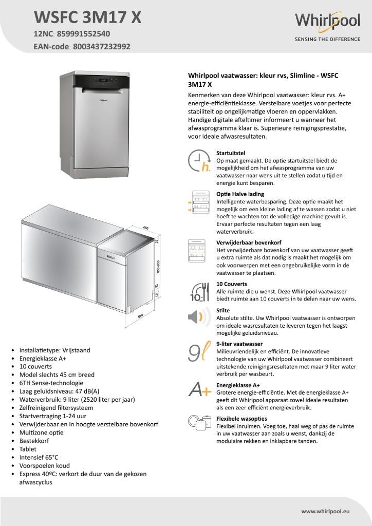 Onderbouw afwasmachine, Elektronische apparatuur, Vaatwasmachines, Gebruikt, Vrijstaand, Minder dan 85 cm, 45 tot 60 cm, Eco programma