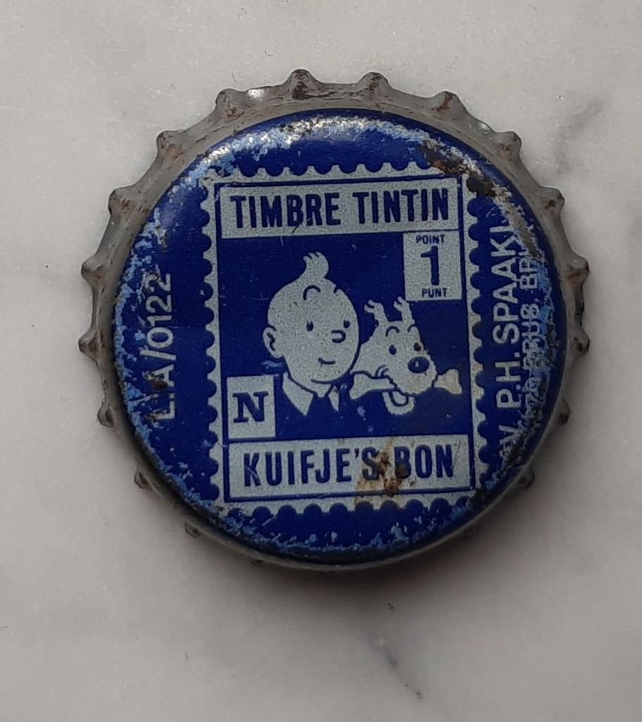 OUDE KROONKURK KUIFJE BON TIMBRE TINTIN CROWN CAP, Collections, Personnages de BD, Enlèvement ou Envoi, Tintin